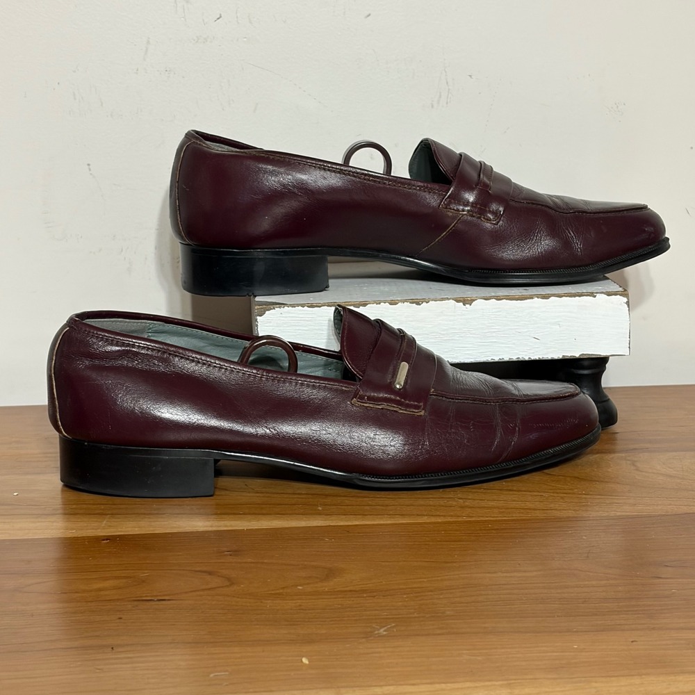 Pierre Balmain Paris Mens Burgundy Leather Penny Loafers Dress Shoes 26EE